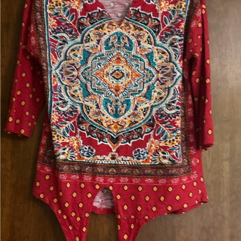 Bohemian Red Patterned Women's Top
